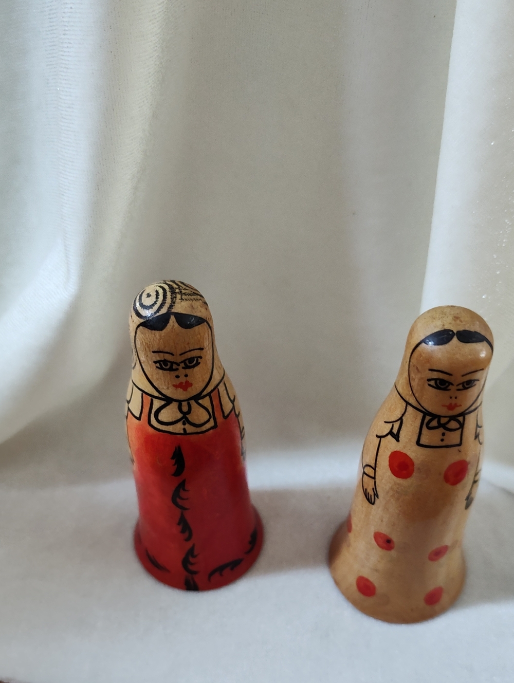 Handpainted Wooden Nesting Doll Pair in Red and Natural